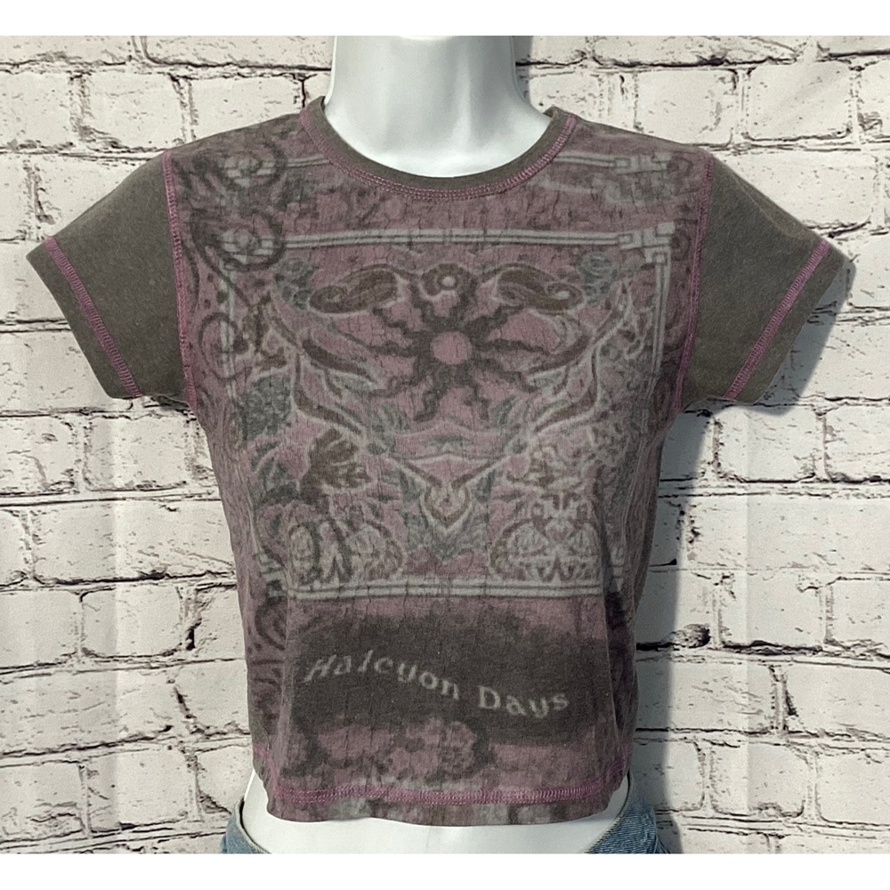 Urban Outfitters Halcyon Days Graphic Baby Tee Grey Purple Crop Top Medium